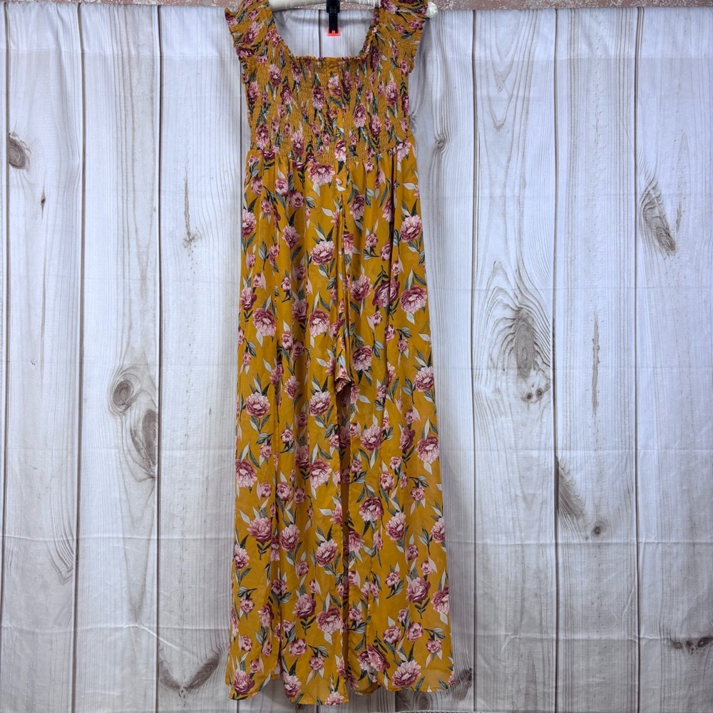 Xhilaration Romper Dress Shorts Sheer Duster Tail Maxi Floral Yellow Sz Large